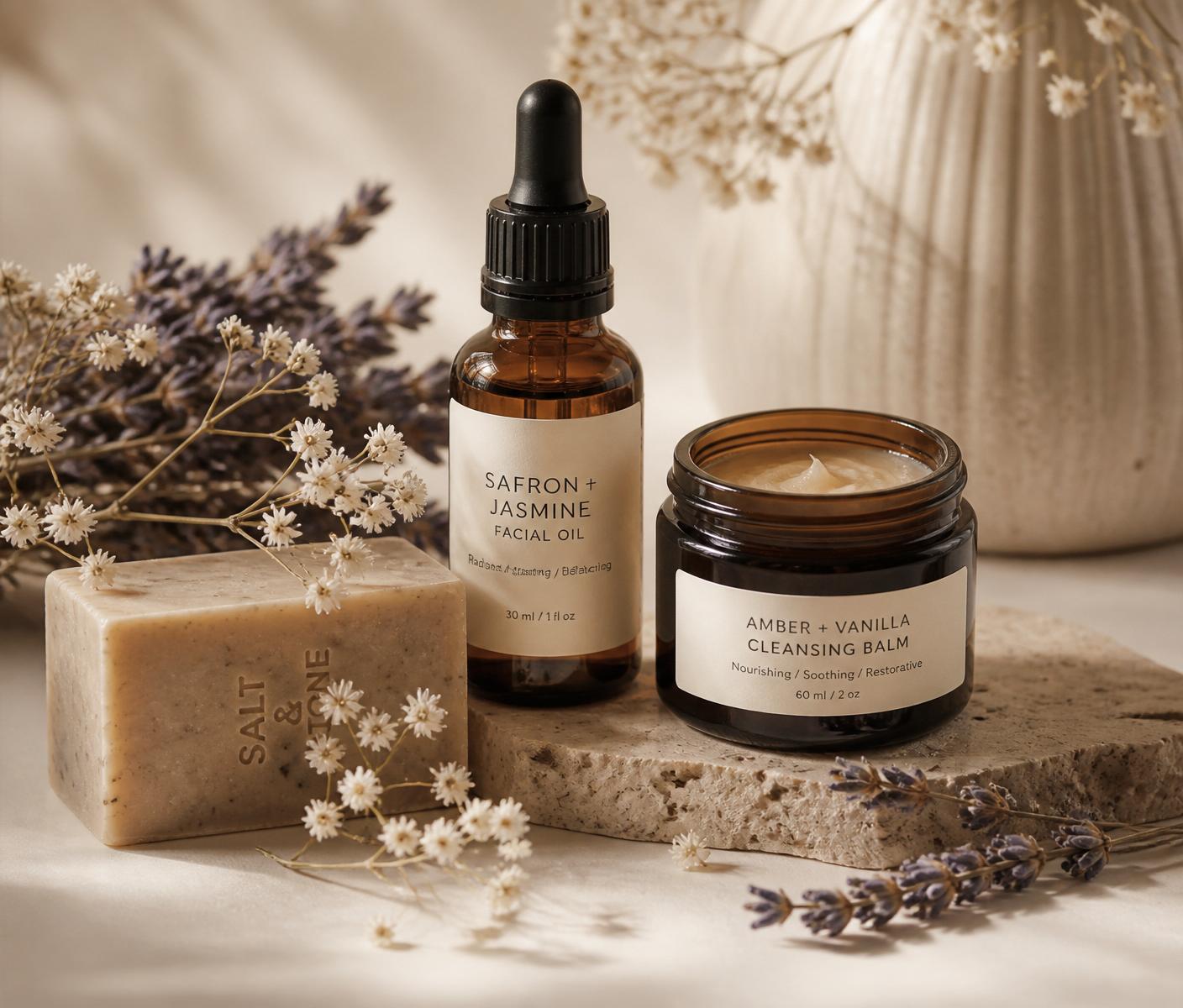 Independent beauty products with flowers